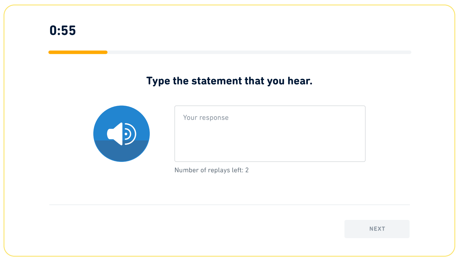 Example of a “Listen and Type” question on the Duolingo English Test