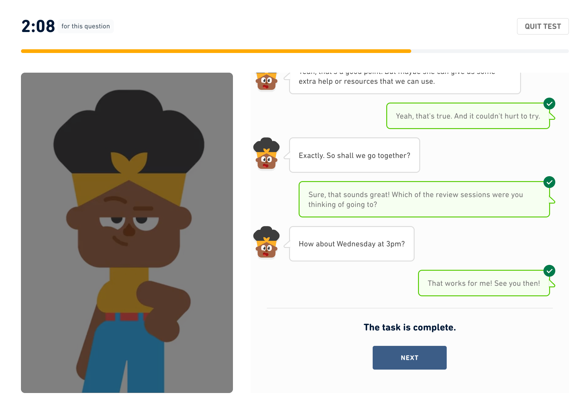 Screenshot showing the end of the "Listen and Respond" questions