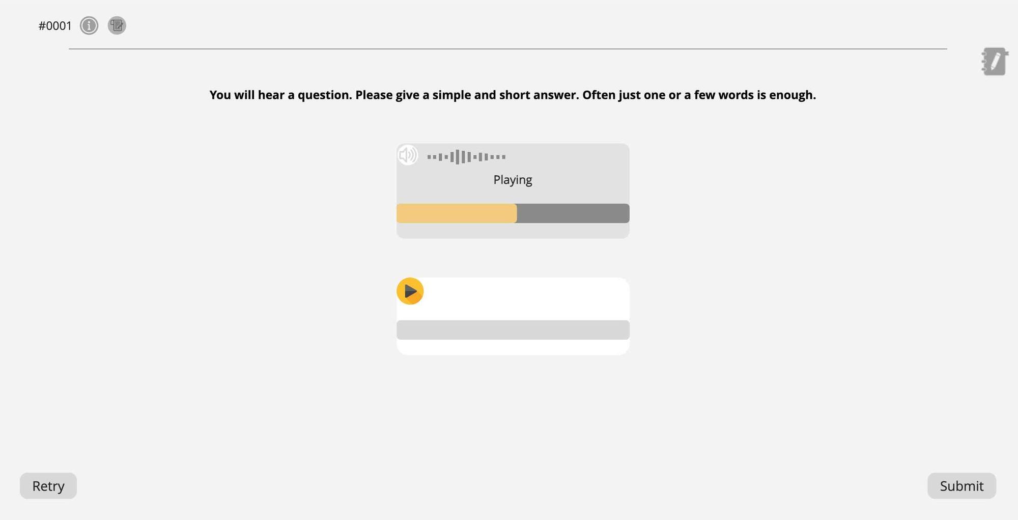 Example of the Answer Short Question question type on the Pearson Test of English Academic