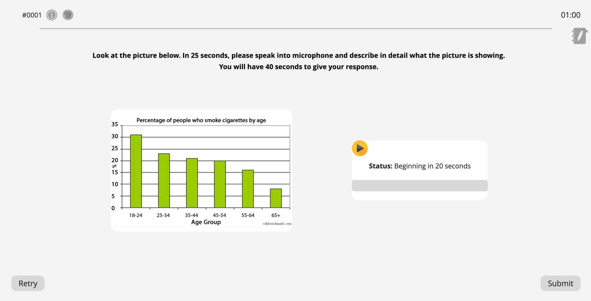 Example of the Describe Image question type on the Pearson Test of English Academic