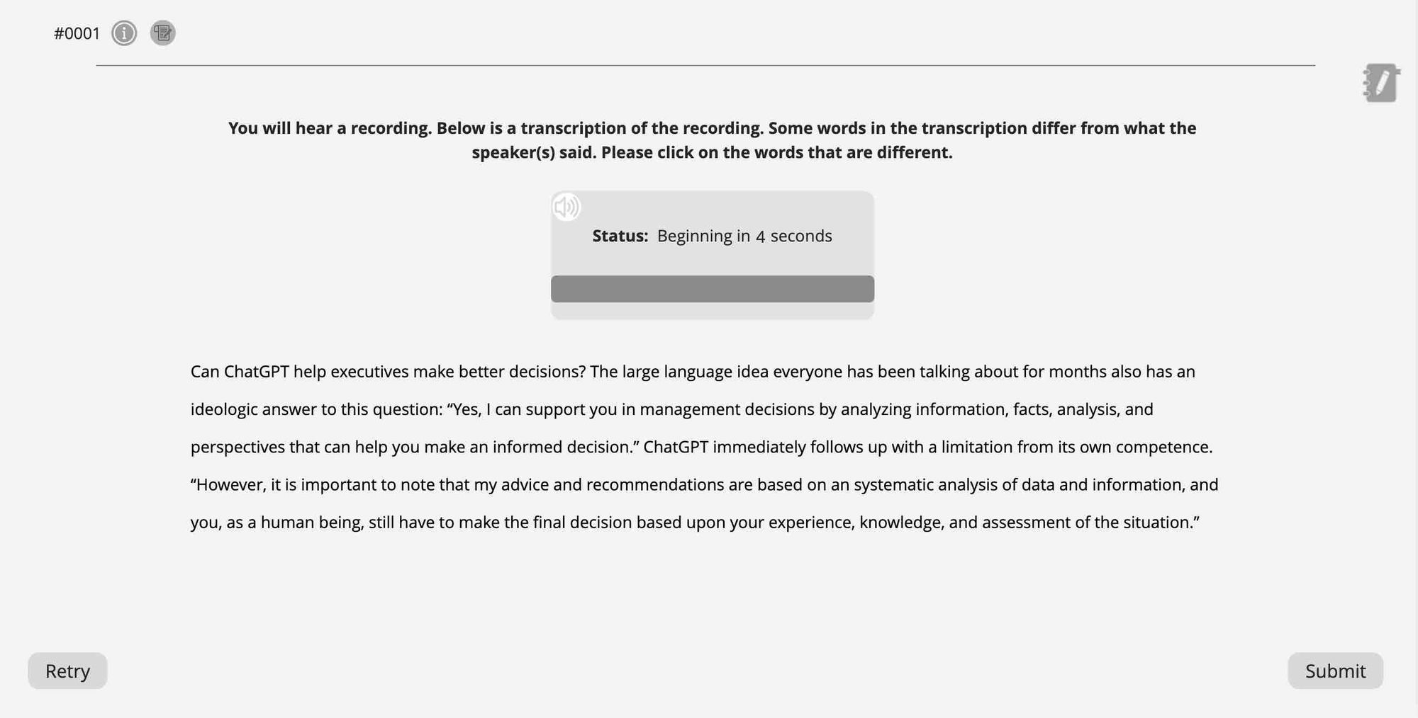 Example of the Highlight Incorrect Words question type on the Pearson Test of English Academic