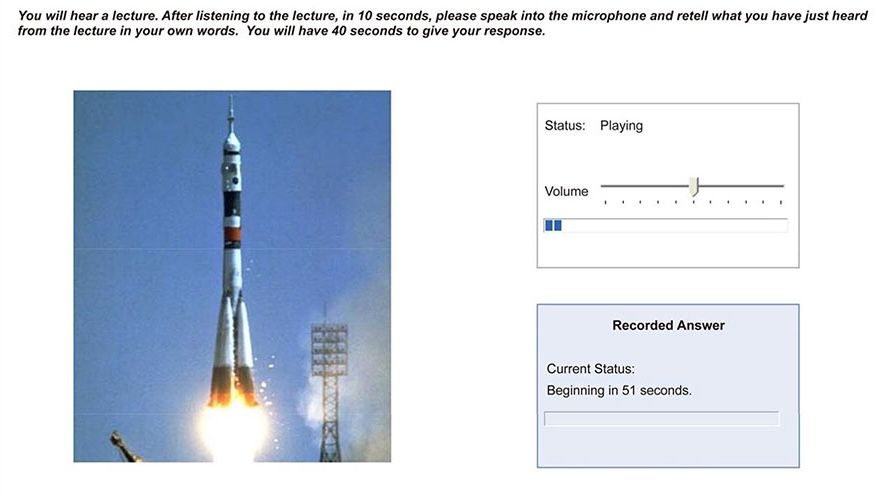 Example of the Re-tell Image question type on the Pearson Test of English Academic