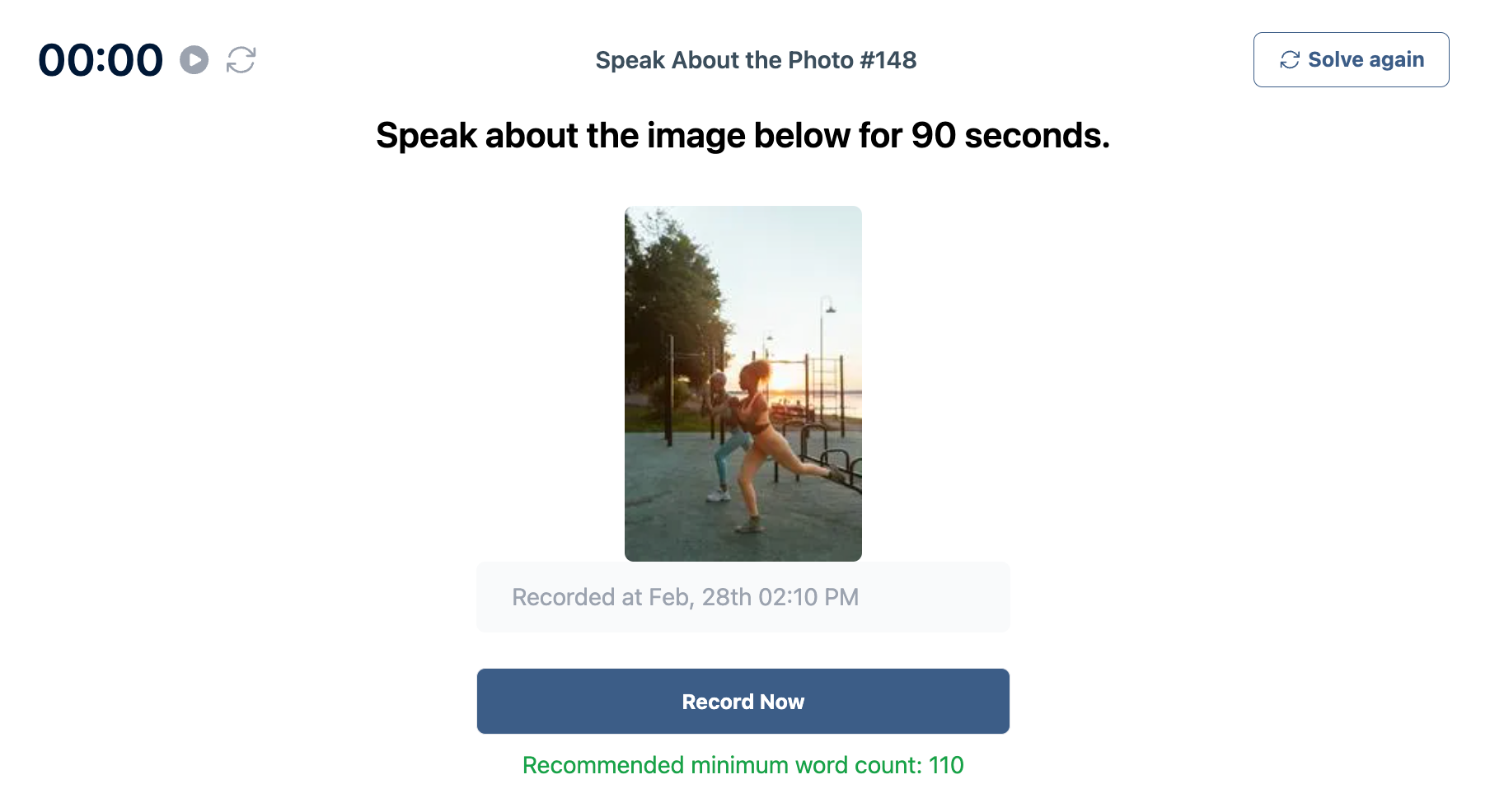 A "Speak About the Photo" practice question in Arno