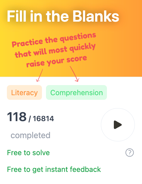 Screenshot showing how Arno practice questions are labelled with the subscores they count toward