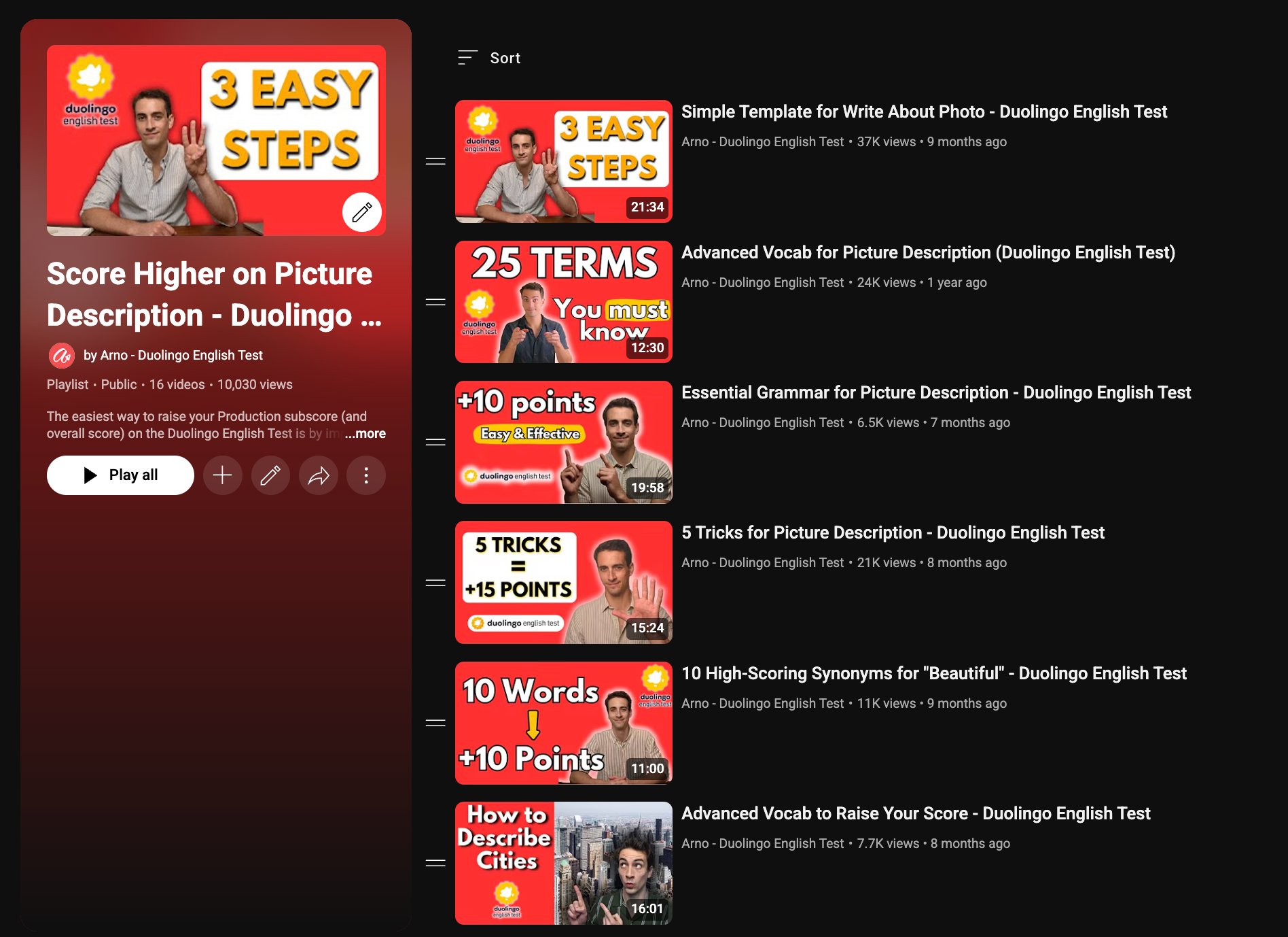 Screenshot of our playlist for Picture Description