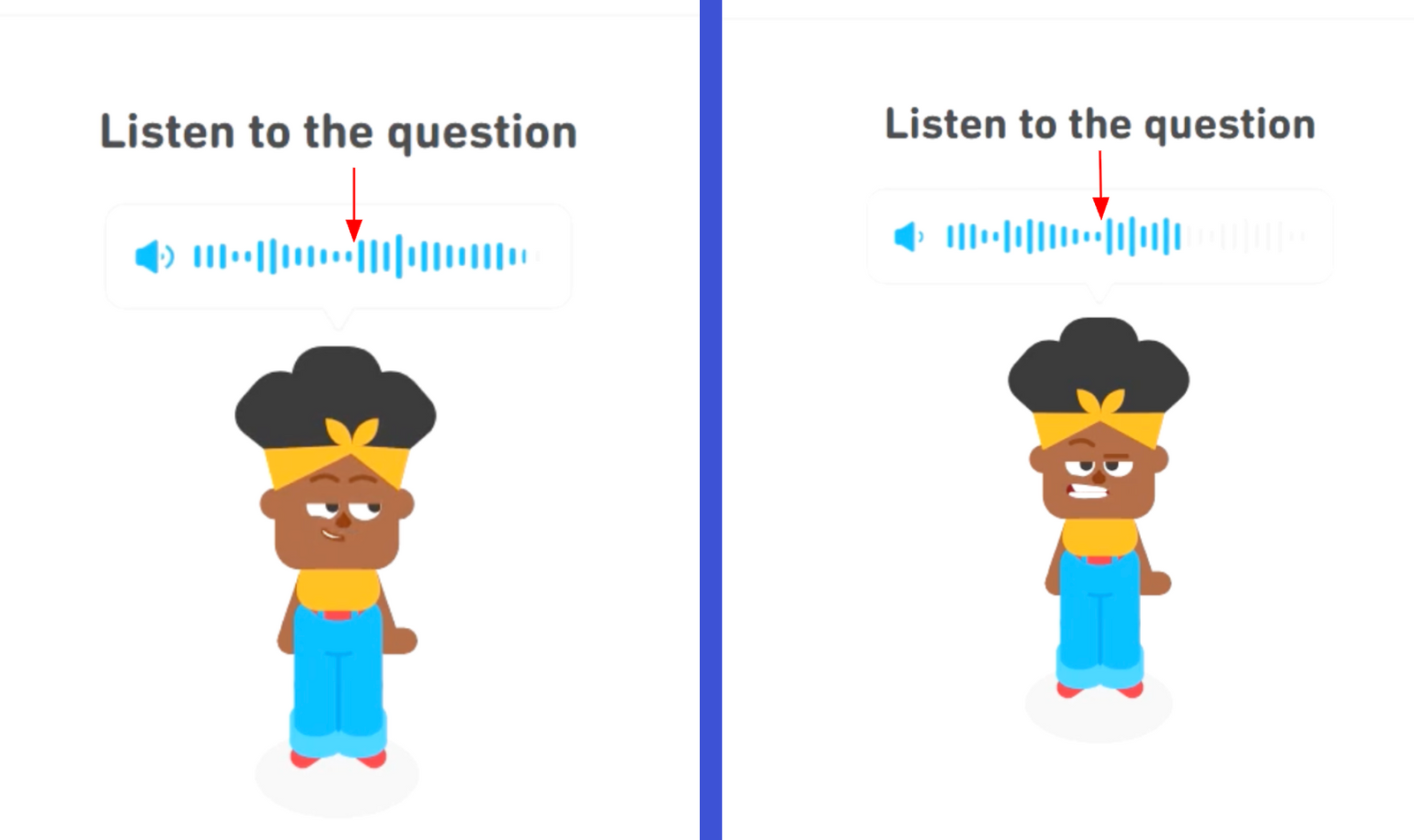 Screenshot showing how the question you have to respond to usually lines up with a spike in the waveform.