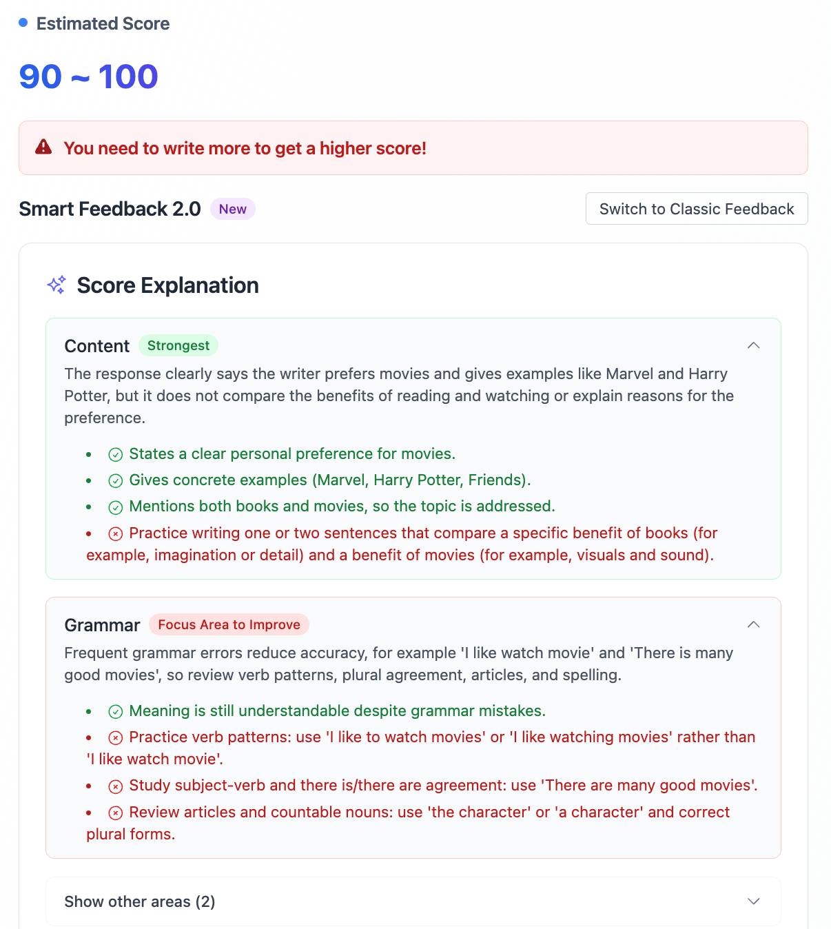 Screenshot of Arno's Score Explanation