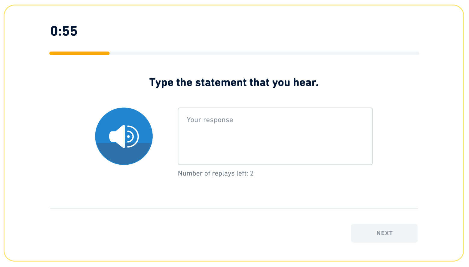 Example of a Listen and Type question from the Duolingo English Test